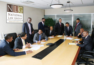 Black lawyers meeting in conference room